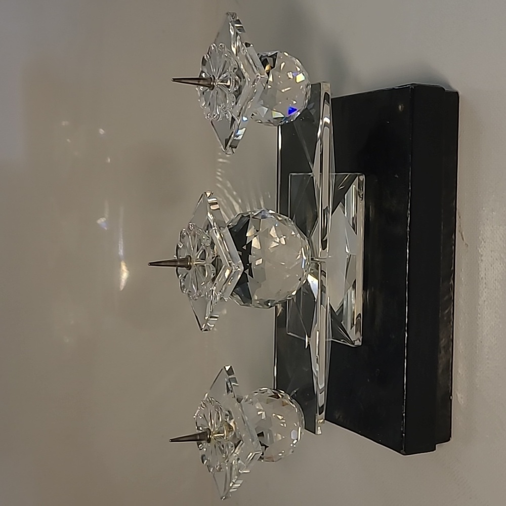 Vintage Swarovski crystal triple pin tapered candle holders